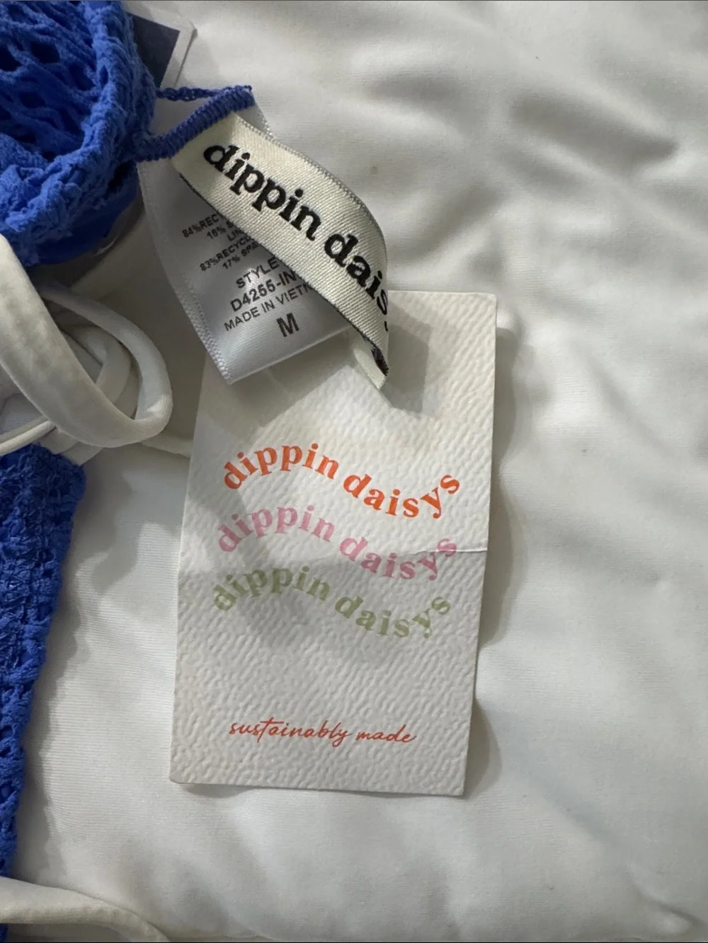 Dippin' Daisy's Cobalt Blue Crochet Bikini with White Ties